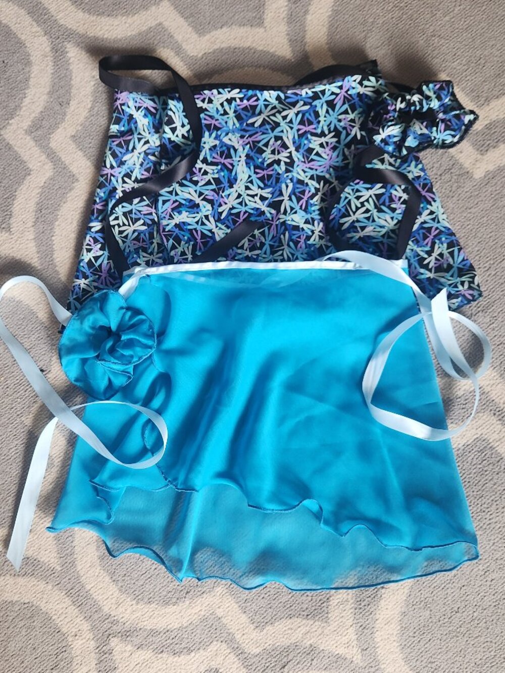 Set of 2 Wrap Ballet Dance Skirts Girls Small Medium Blue Turquoise & Dragonfly